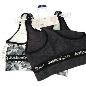 NWT 2pc Justice Sports Bras Black And Gray Tie-Dye Gray